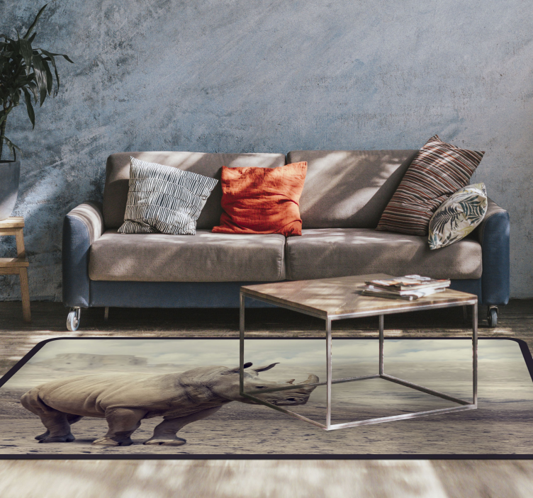 乙烯基地毯动物展现雄伟犀牛场景 - TenStickers