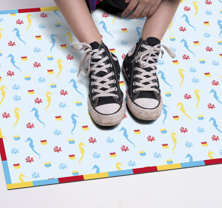 乙烯基地毯浴室海马蓝色设计 - TenStickers