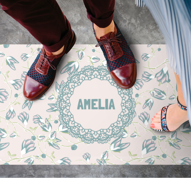 卧室乙烯基地毯 花卉设计与姓名 - TenStickers