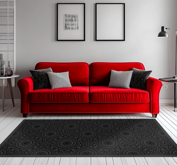 乙烯基地毯黑色曼陀罗花卉 - TenStickers