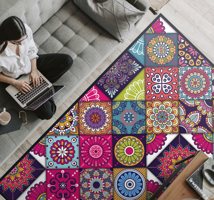 乙烯基地毯镶嵌 彩色曼陀罗 - TenStickers