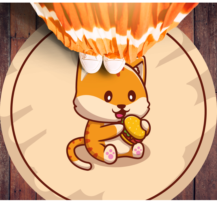 可爱的猫咪吃汉堡包厨房地砖 - TenStickers