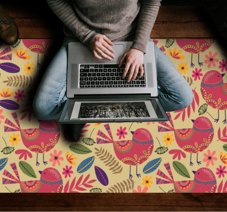 乙烯基花草地毯与色彩斑斓的鸟类图案 - TenStickers