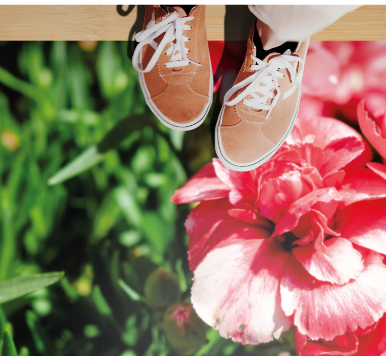 乙烯基花草地毯粉色花朵与草坪 - TenStickers