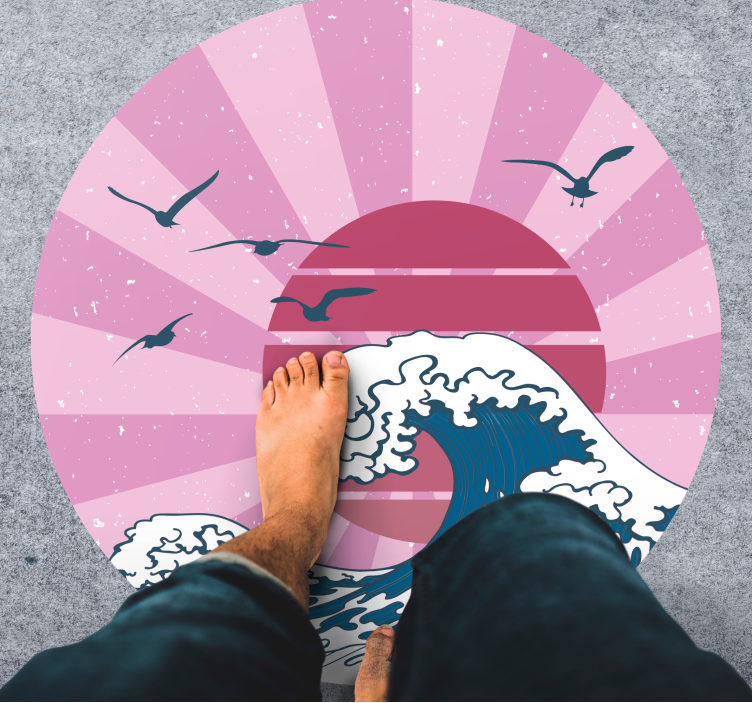 乙烯基地毯几何神奈川粉色波浪 - TenStickers