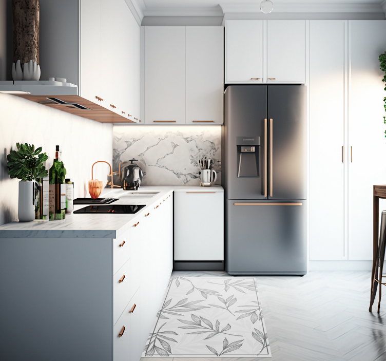 灰色的树叶在白色背景乙烯基地毯上 - TenStickers