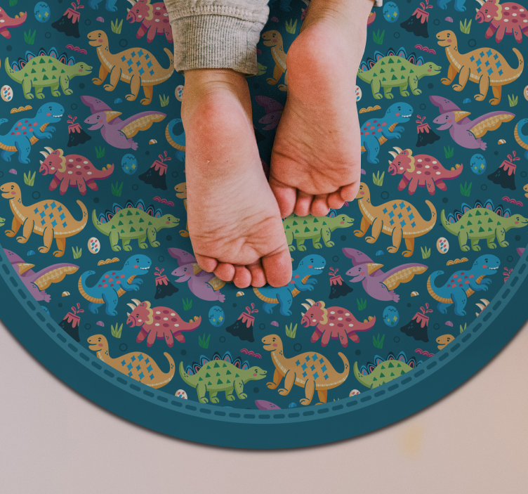 乙烯基地毯 儿童 恐龙圆形图案 - TenStickers