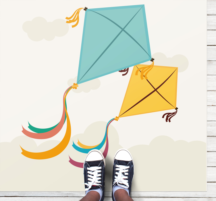 乙烯基地毯 儿童 放风筝的插图 - TenStickers