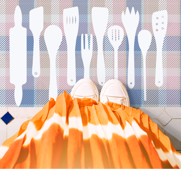 乙烯基厨房地毯与厨具轮廓设计 - TenStickers