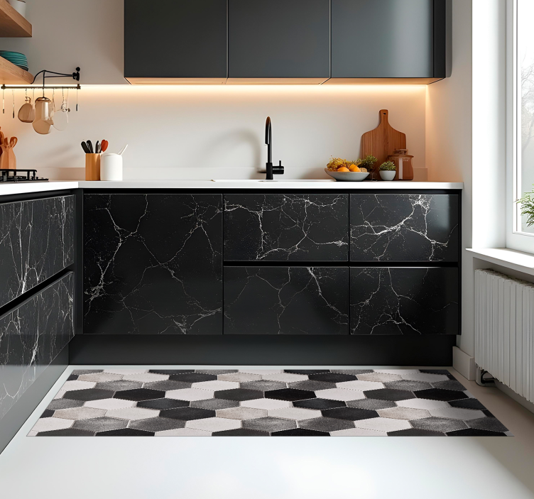 乙烯基厨房地毯 灰色六边形 - TenStickers