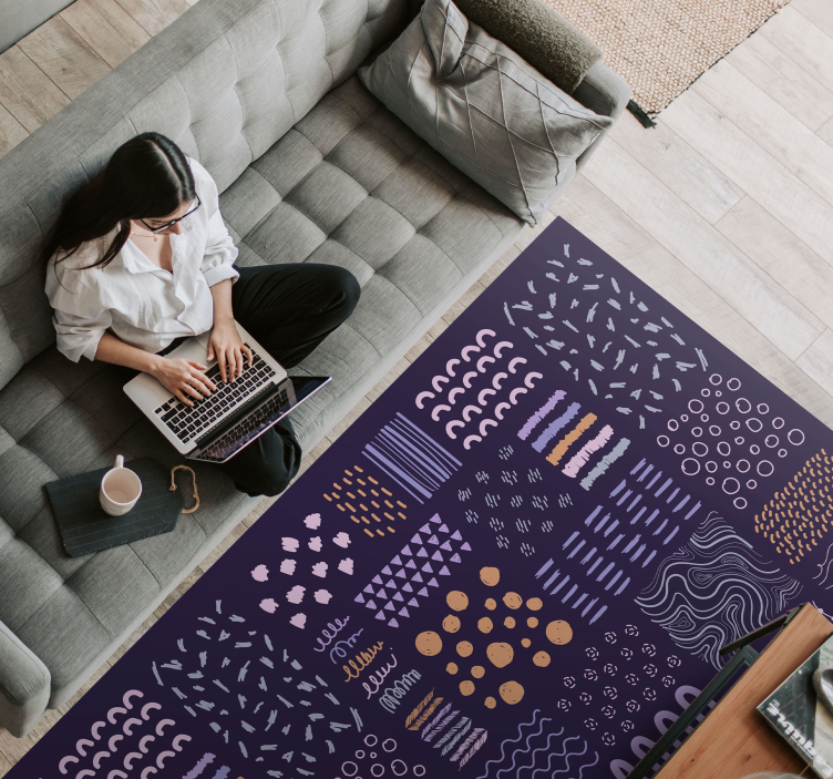 乙烯基地毯客厅蓝色笔触设计 - TenStickers