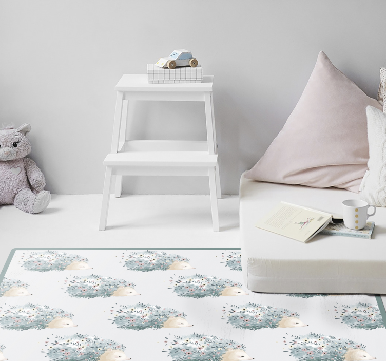 乙烯基地毯托儿所 刺猬花卉图案 - TenStickers