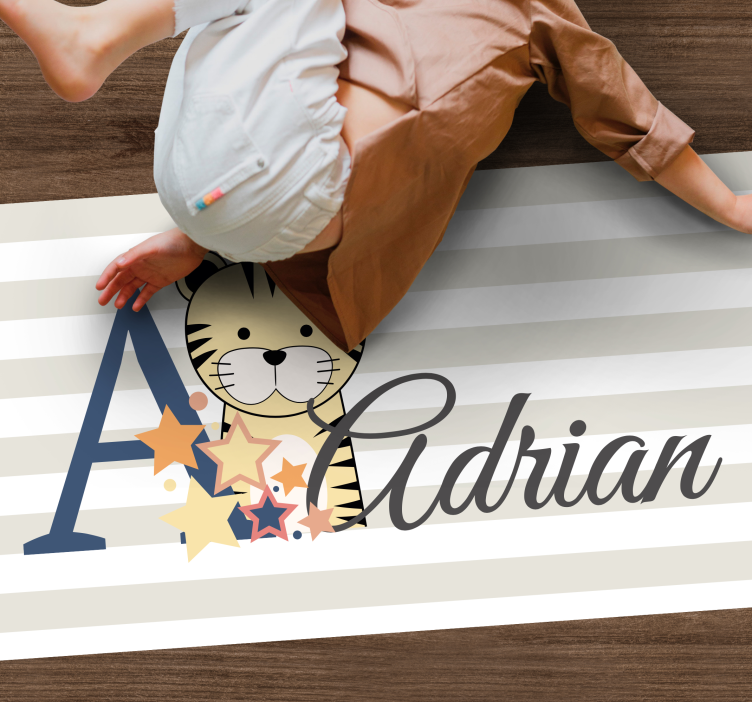 乙烯基地毯托儿所 条纹小老虎带名字 - TenStickers