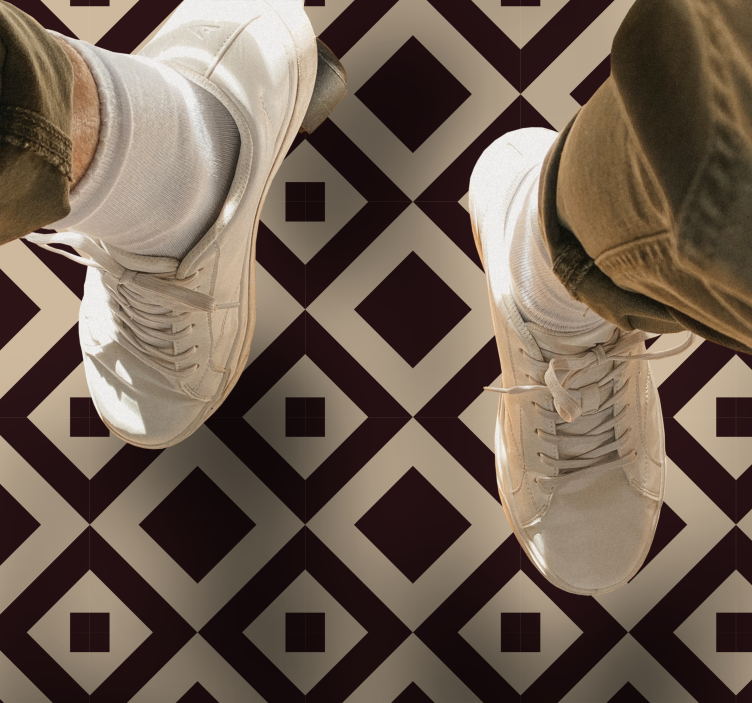 复古米色方格图案瓷砖地毯 - TenStickers