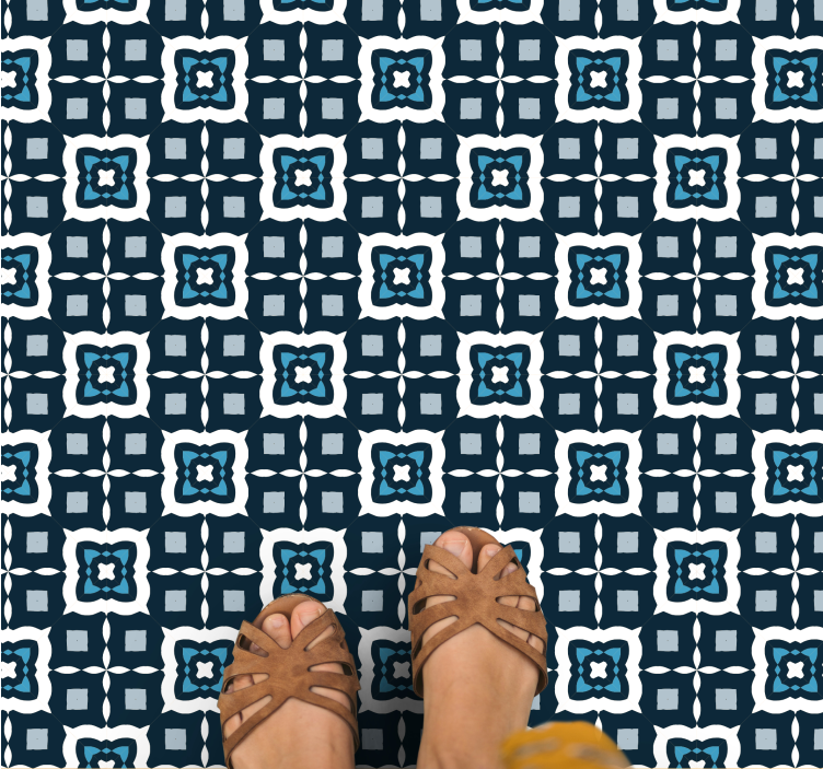 白色和蓝色马赛克图案瓷砖地毯 - TenStickers