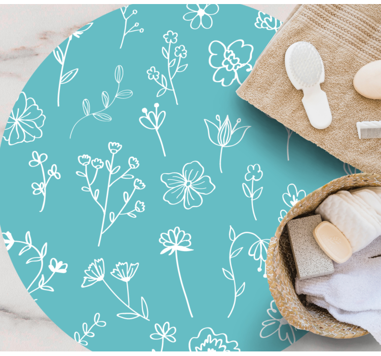 蓝色背景地板上的白花 - TenStickers