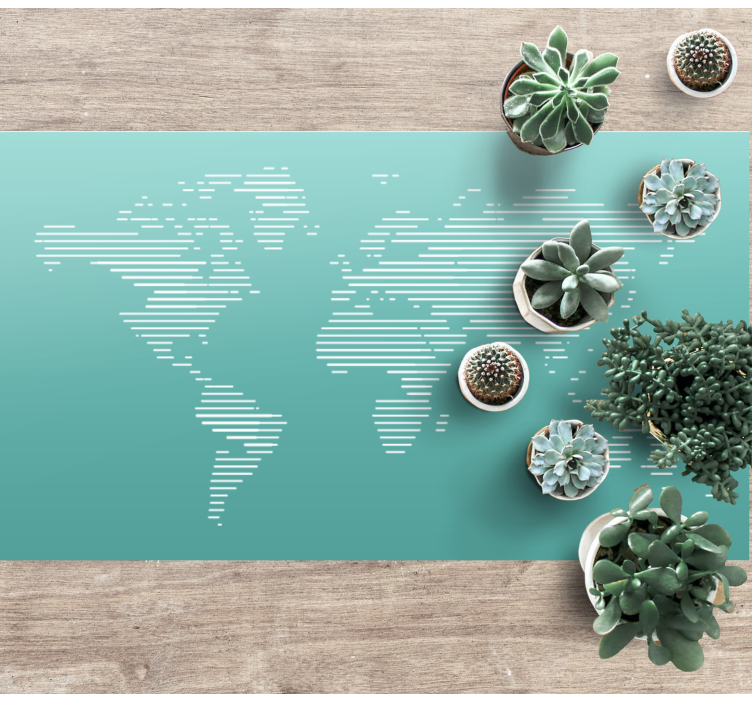 白色几何线条世界地图地毯 - TenStickers