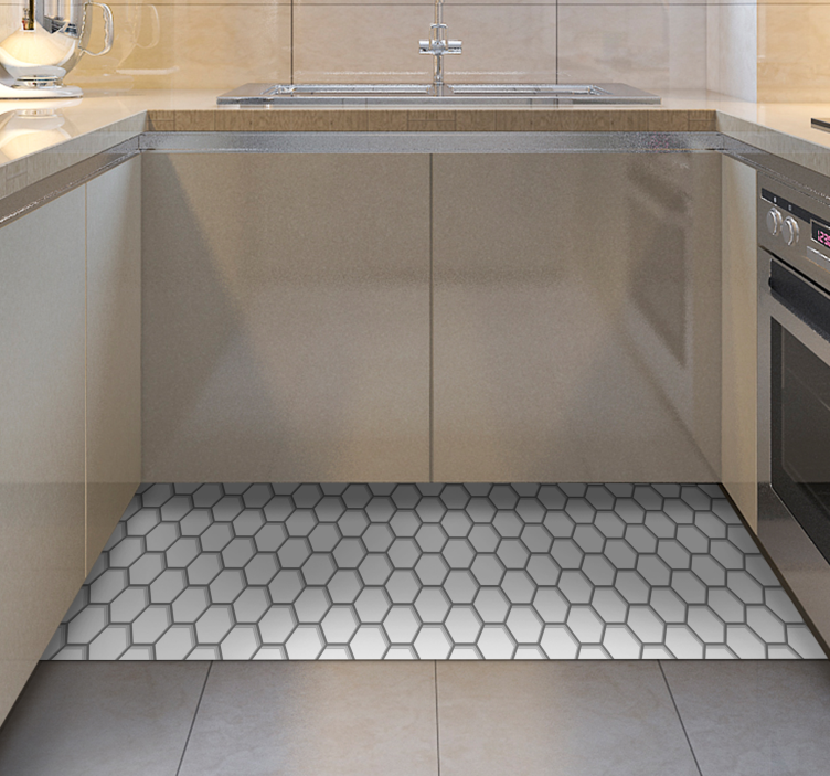 白色六角形瓷砖厨房地板砖 - TenStickers