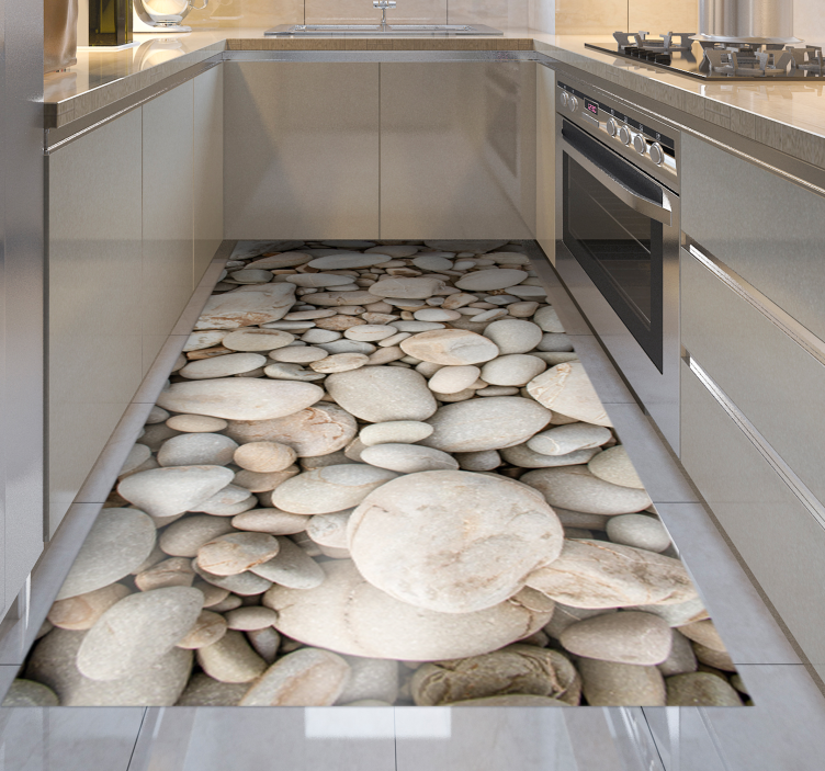 白色小石头厨房乙烯基地毯 - TenStickers