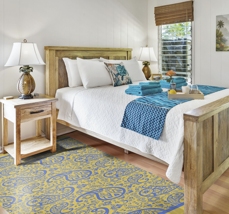 黄色和蓝色的佩斯利现代乙烯基地毯 - TenStickers