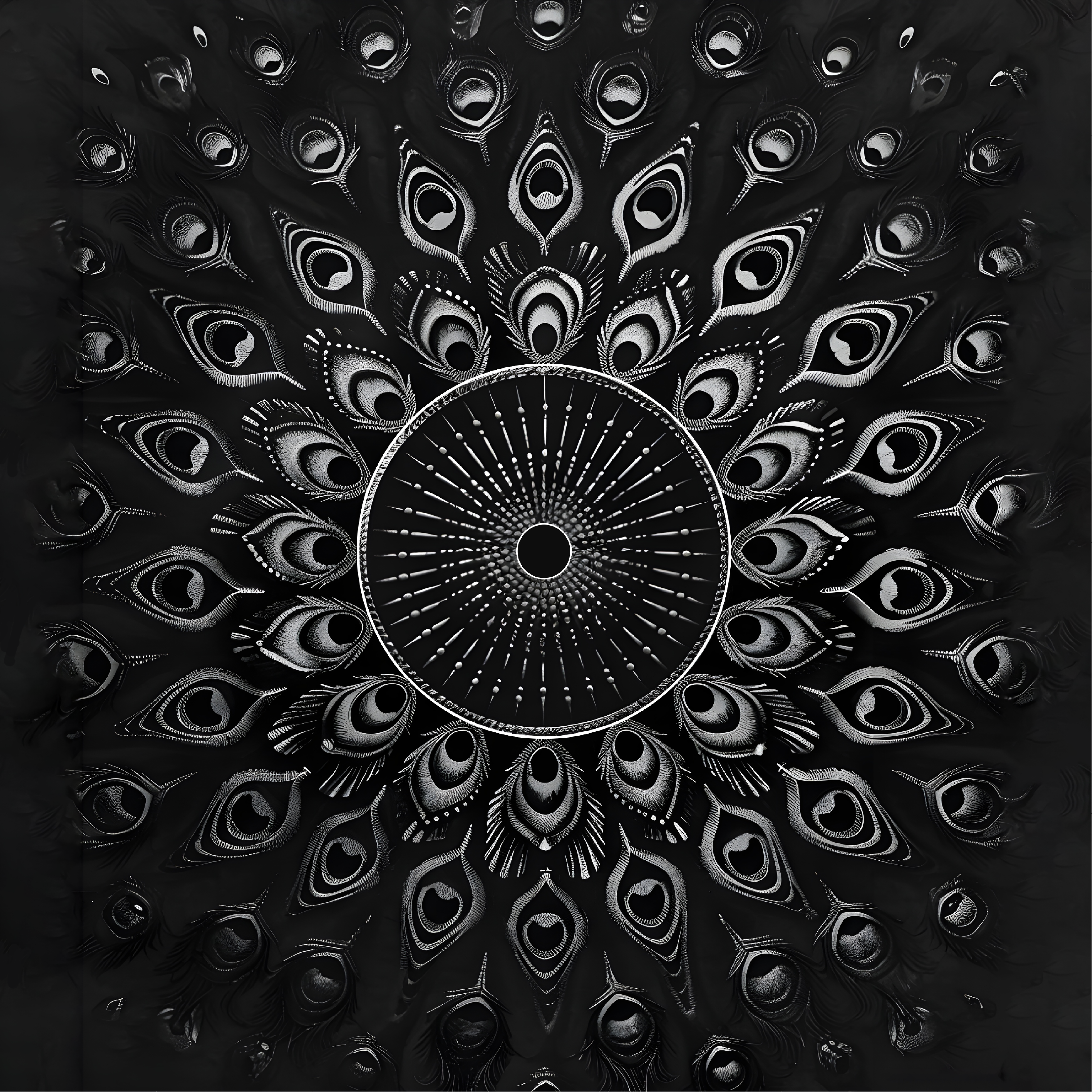 乙烯基地毯黑色孔雀羽毛图案 - TenStickers