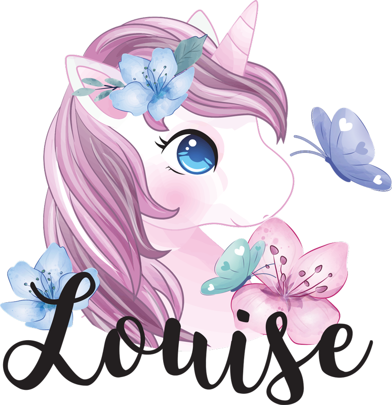 乙烯基地毯动物大眼独角兽与蝴蝶 - TenStickers