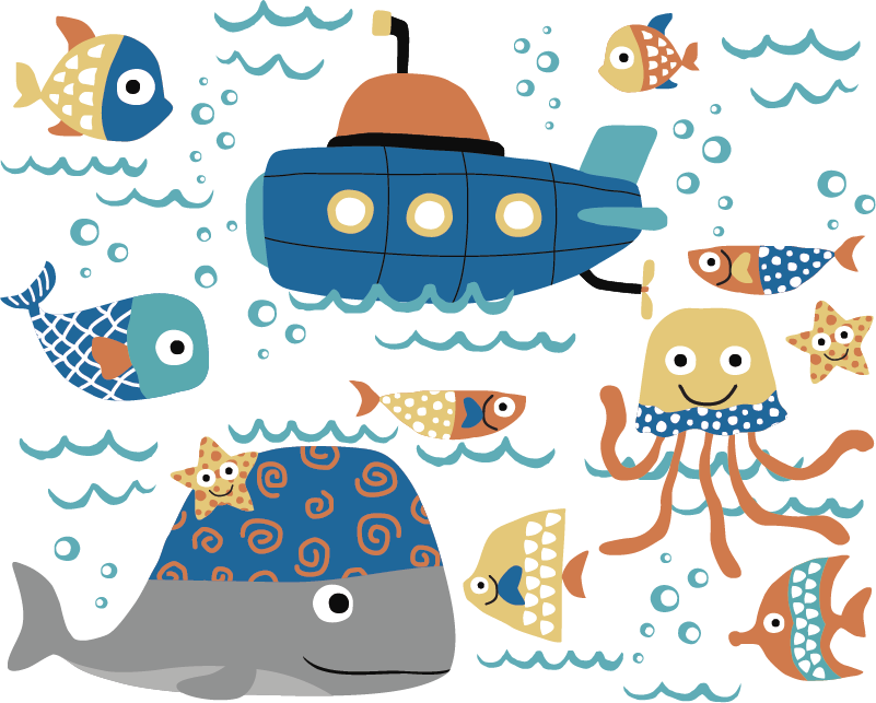 乙烯基地毯动物蓝色海洋图案 - TenStickers