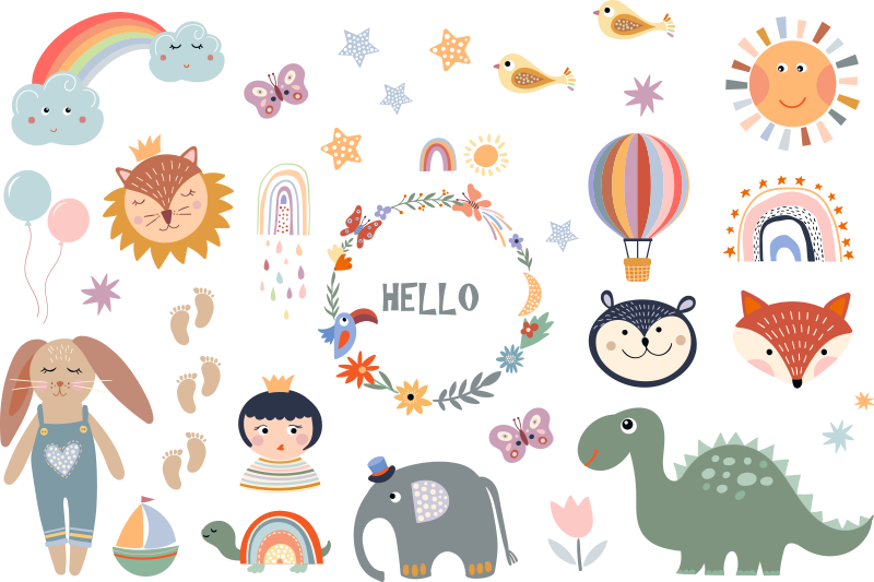 乙烯基地毯动物儿童元素花卉 - TenStickers