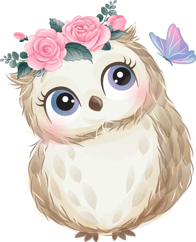 乙烯基地毯动物宝宝猫头鹰与花朵 - TenStickers