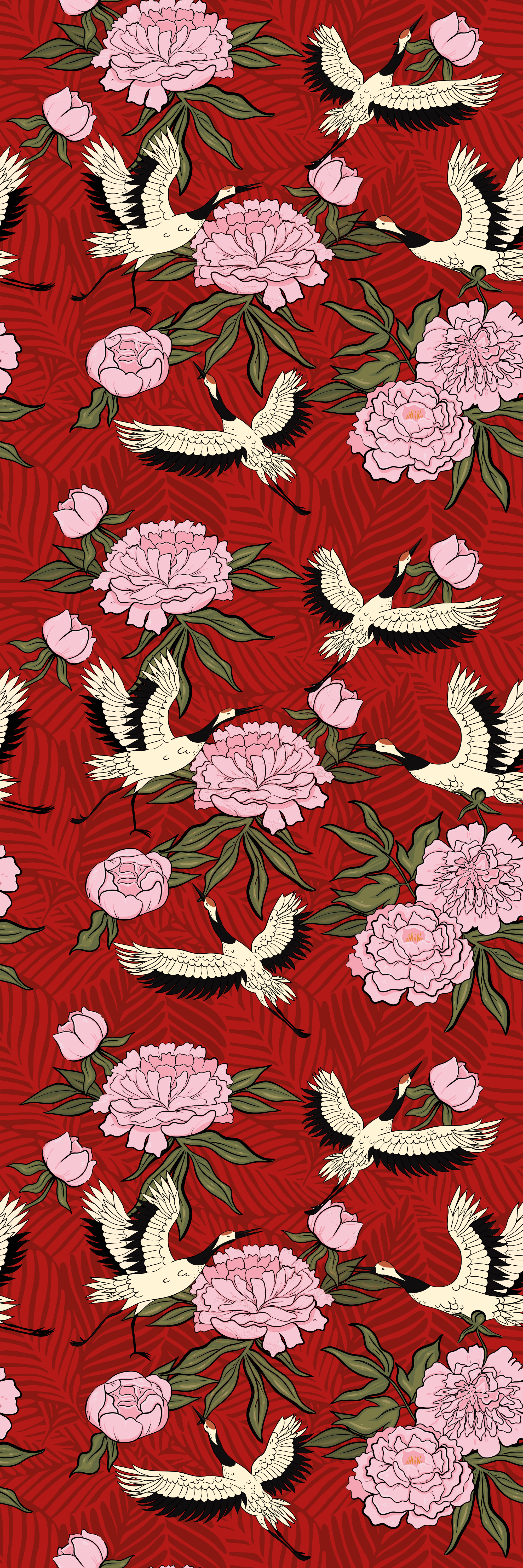 乙烯基地毯动物白色鸟儿在红色热带图案上 - TenStickers