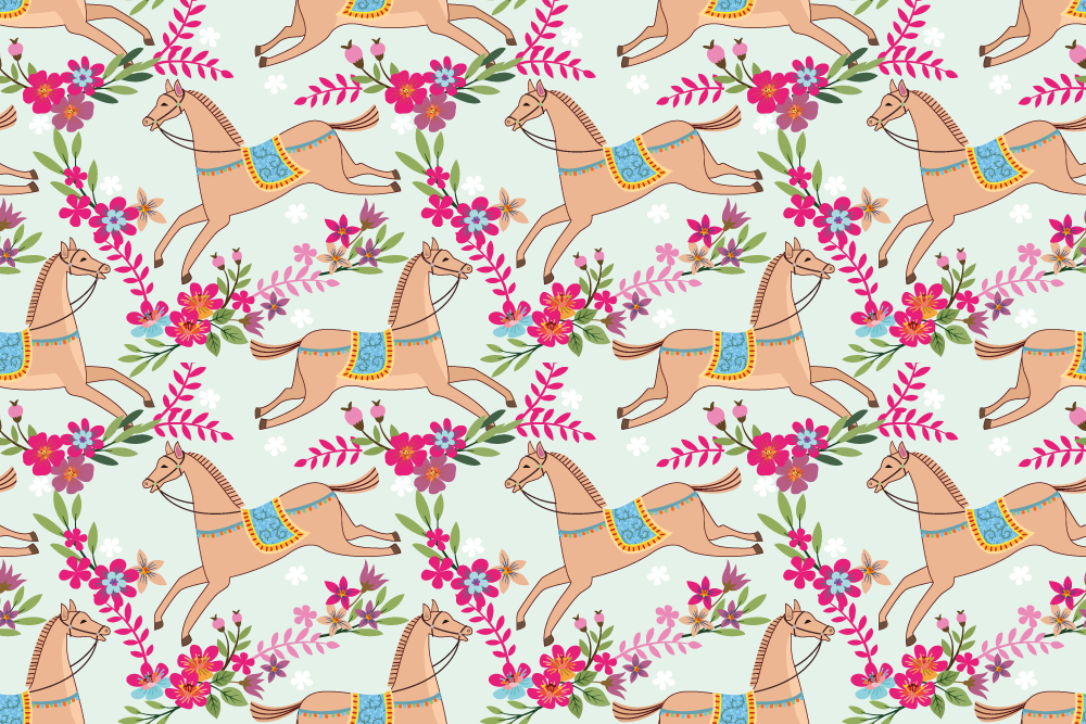 乙烯基地毯动物粉色花朵马图案 - TenStickers