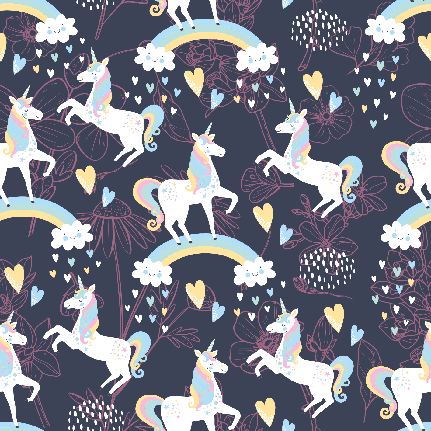 乙烯基地毯动物粉色独角兽花卉图案 - TenStickers