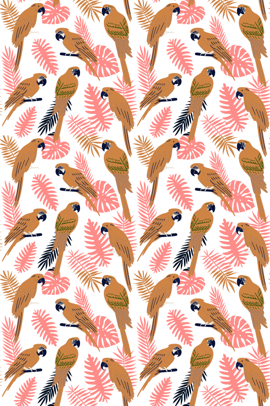 乙烯基地毯动物橙色鹦鹉与粉色花朵 - TenStickers