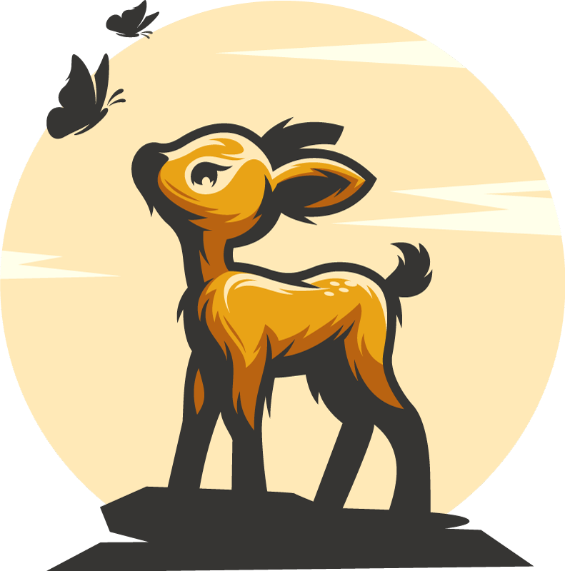 乙烯基地毯动物鹿与蝴蝶 - TenStickers