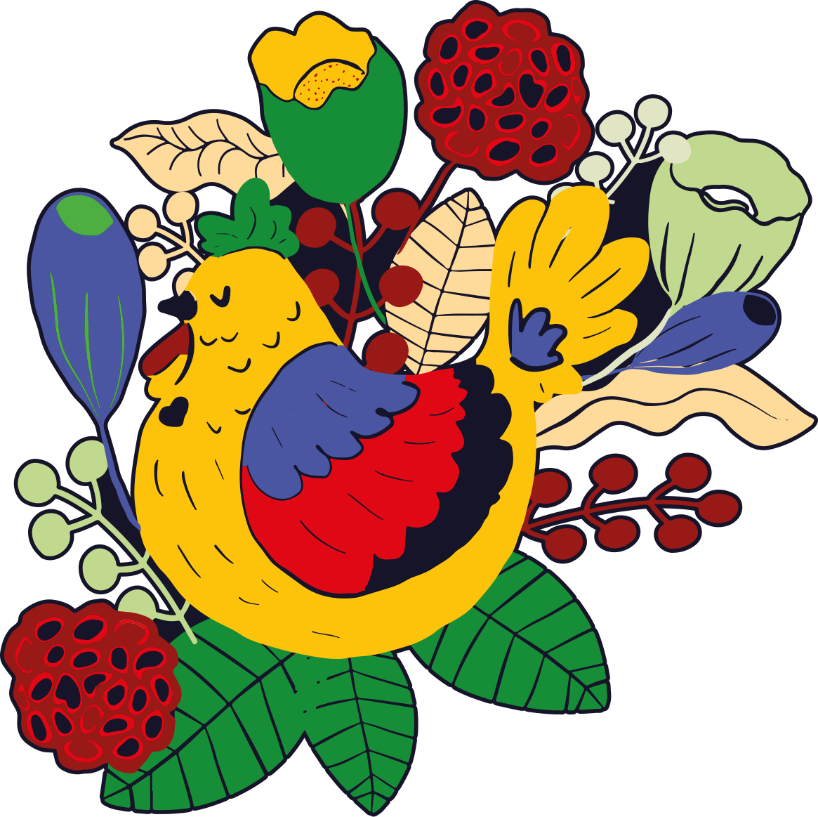 乙烯基地毯动物 彩色鸟花卉 - TenStickers