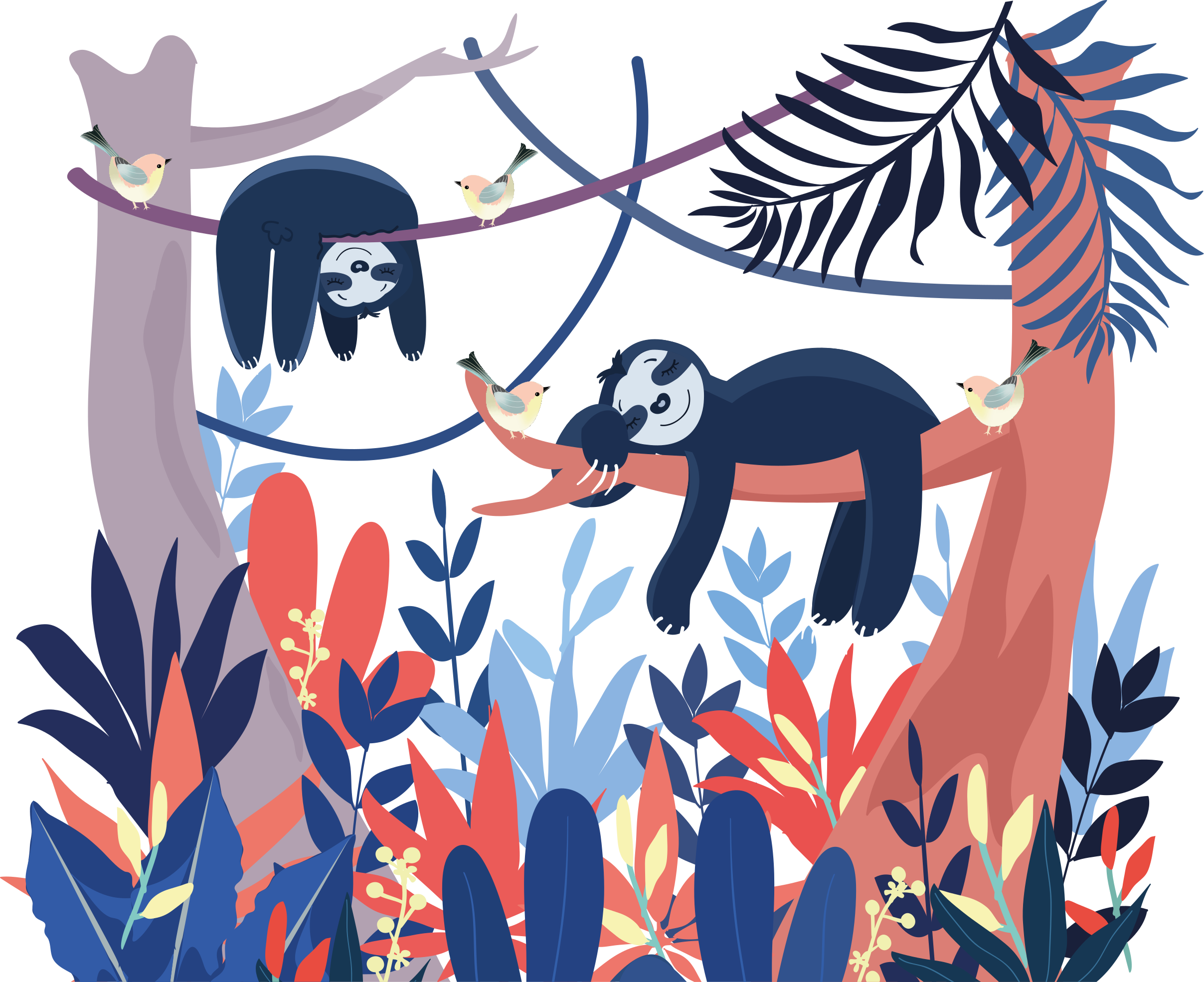 乙烯基地毯动物可爱的树懒场景 - TenStickers