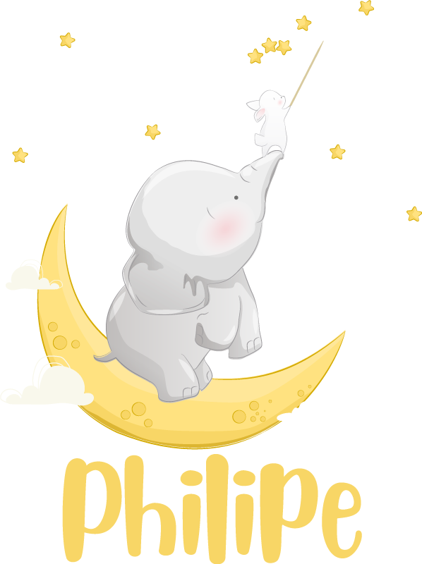 乙烯基地毯动物可定制名字的象和兔子捕捉阳光 - TenStickers