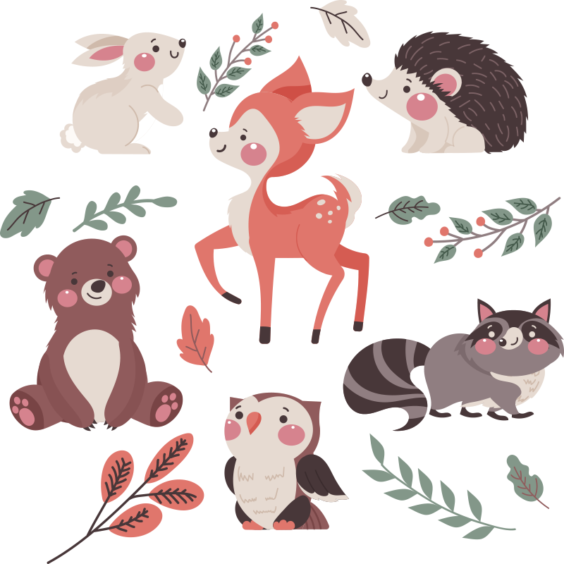 乙烯基地毯动物秋季森林动物 - TenStickers