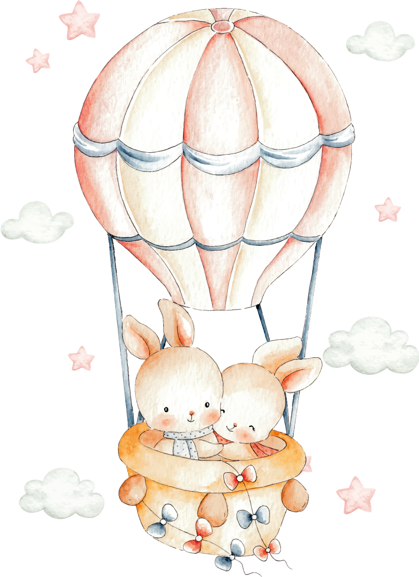 乙烯基地毯动物梦幻气球上的粉色兔子 - TenStickers