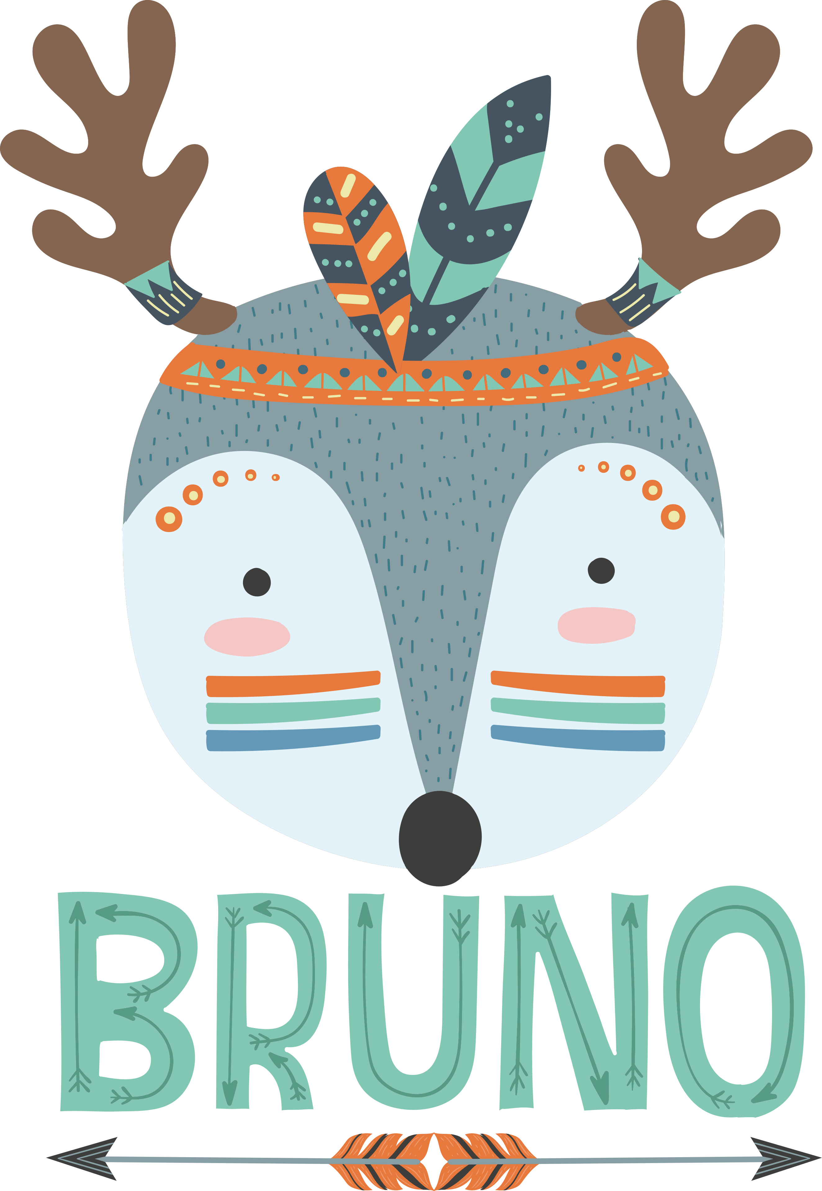 乙烯基地毯动物蓝色北欧鹿可定制名字 - TenStickers