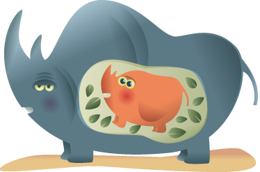 乙烯基地毯动物怀孕的犀牛母亲 - TenStickers