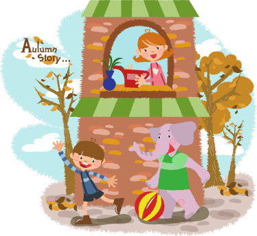 乙烯基地毯动物大象与孩子们玩耍 - TenStickers