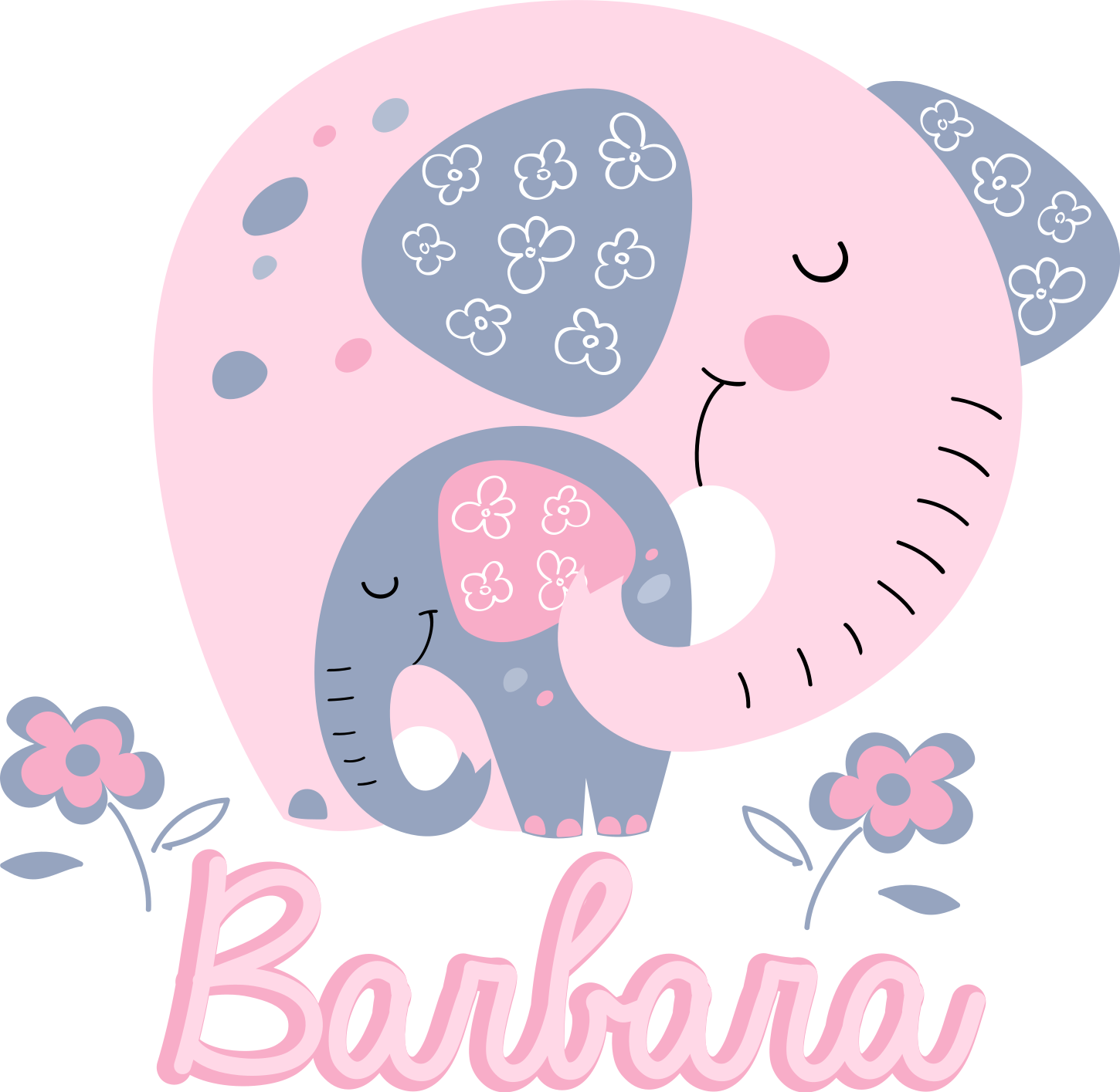 乙烯基地毯动物大象与心形及名字 - TenStickers