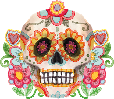 乙烯基地毯万圣节水彩花卉骷髅 - TenStickers