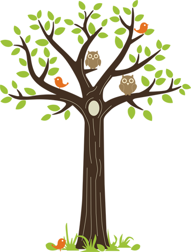 乙烯基花草地毯猫头鹰与树木 - TenStickers