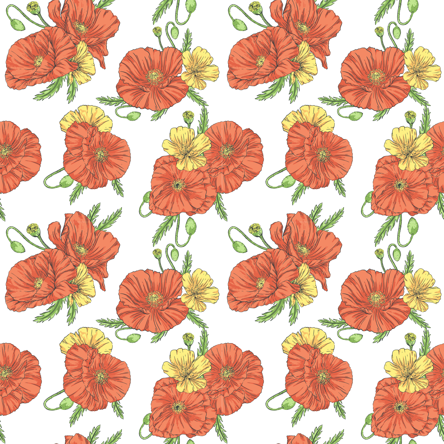 乙烯基花草地毯白色背景上的罂粟花 - TenStickers