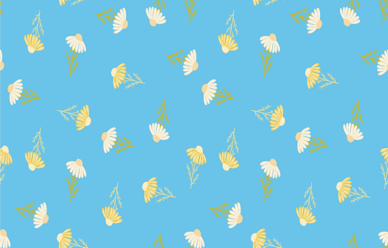 乙烯基花草地毯，雏菊图案蓝色背景 - TenStickers