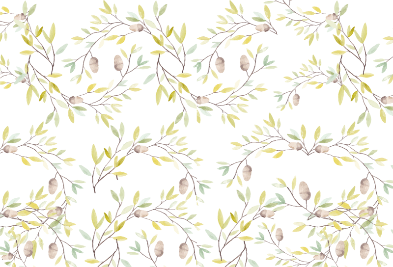 乙烯基花草地毯原版水彩绿叶图案 - TenStickers