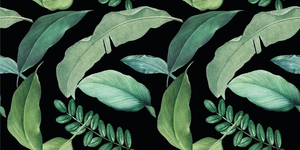 乙烯基花草地毯夜幕下的深灰色森林叶子 - TenStickers