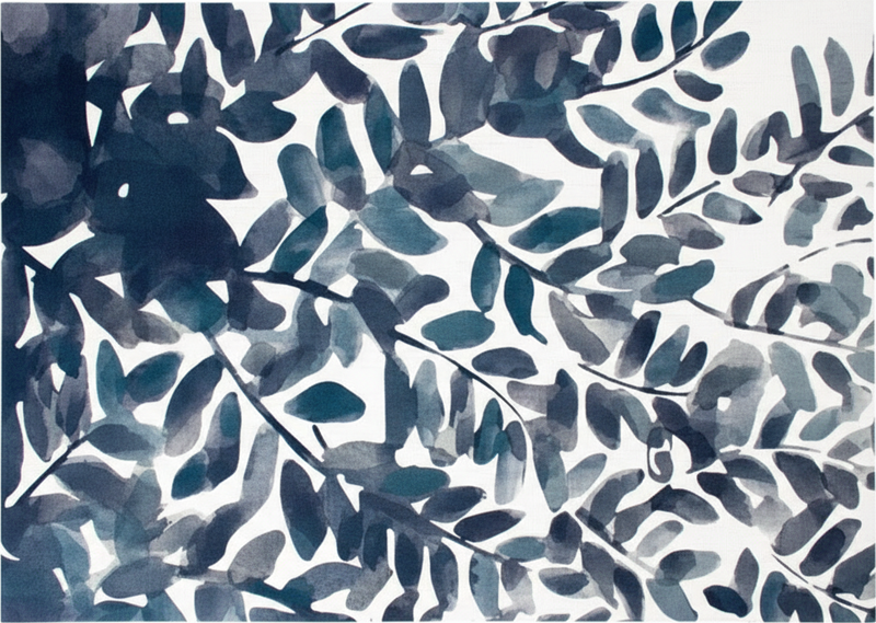 乙烯基花草地毯蓝色水彩叶子图案 - TenStickers